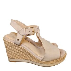 Cole Haan Grandseries Beige Suede Espadrille Wedge Sandal T Strap Buckle Size 5